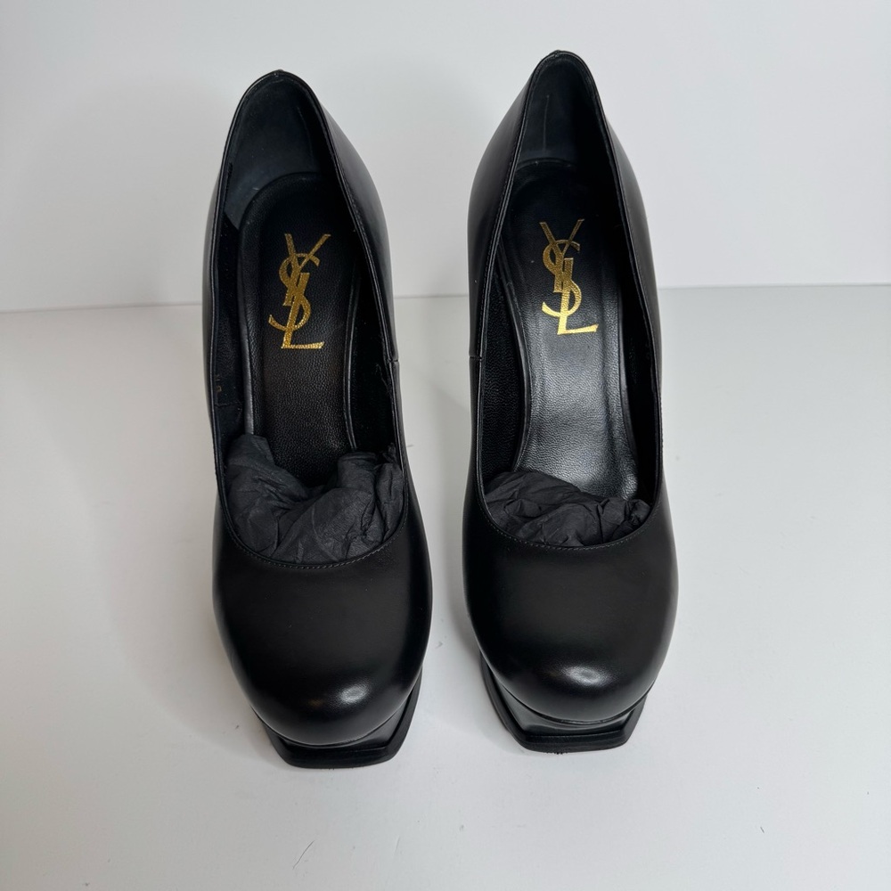 Yves Saint Laurent YSL Platform Heels 36 5” Black Luxury Minimalist Chic Office